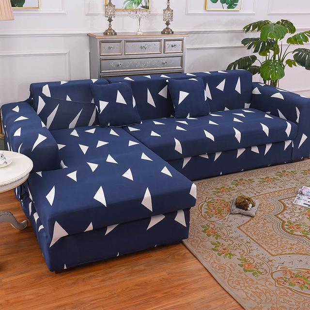 Housse de canapé d'angle Marina - 14 motifs différents Canapé Atelier de la housse Bleu triangulé 3 places et 3 places 