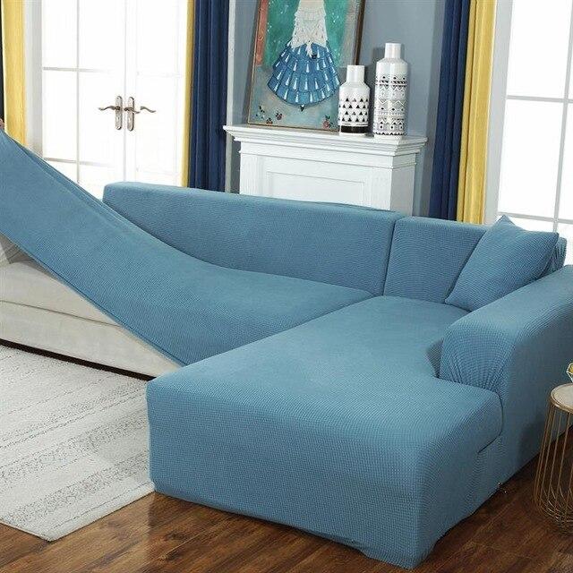 Housse de canapé d'angle nervurée Julia - 19 coloris différents Canapé Atelier de la housse Bleu clair 3 places - 190-230cm 