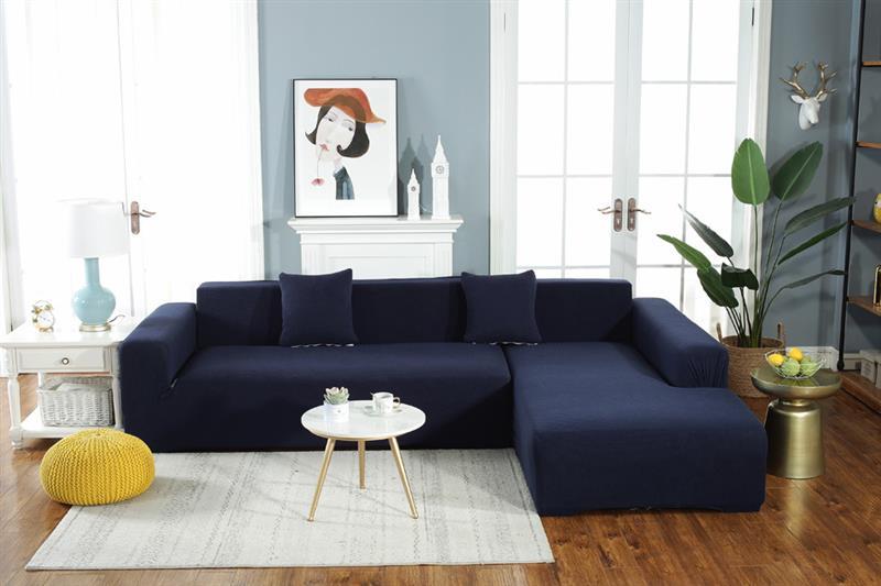 Housse de canapé d'angle nervurée Julia - 19 coloris différents Canapé Atelier de la housse Bleu foncé 3 places - 190-230cm 