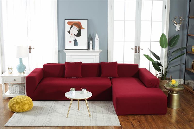 Housse de canapé d'angle nervurée Julia - 19 coloris différents Canapé Atelier de la housse Rouge 3 places - 190-230cm 